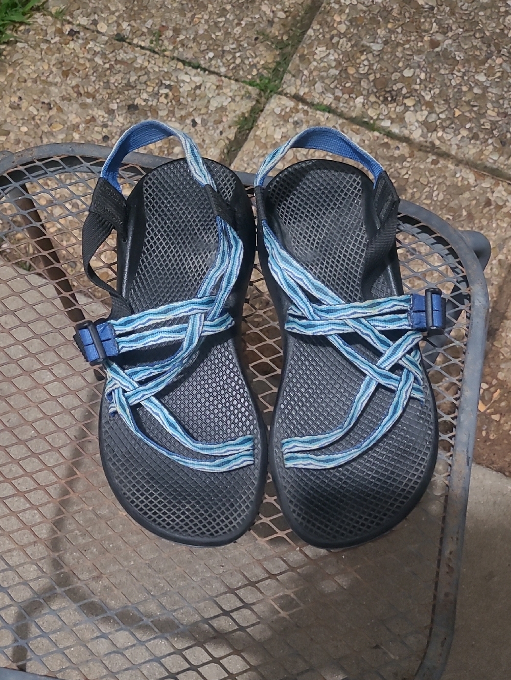 Chaco Women's ZX/3 sandals in a blue and white strap colorway Size 10